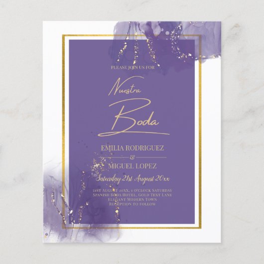 NUESTRA BODA LILA GOLD Wedding Lavender INVITE Flyer (Vorne)