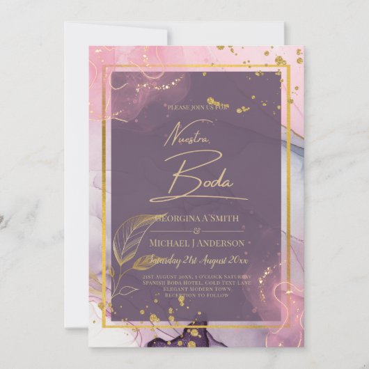 NUESTRA BODA Lila Pink Gold Tinte Wedding INVITE Einladung (Vorderseite)