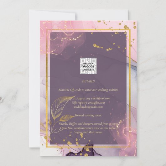 NUESTRA BODA Lila Pink Gold Tinte Wedding INVITE Einladung (Rückseite)