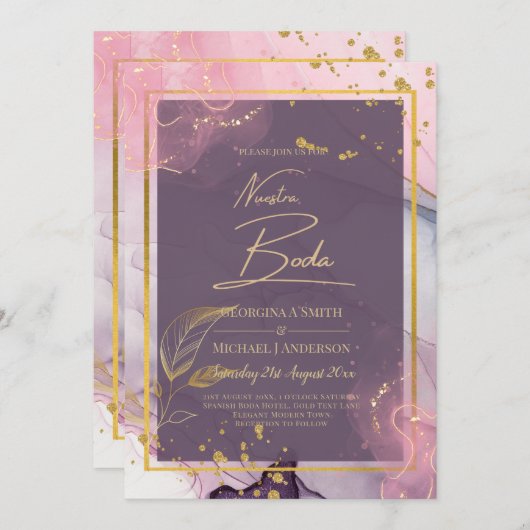 NUESTRA BODA Lila Pink Gold Tinte Wedding INVITE Einladung (Vorne/Hinten)