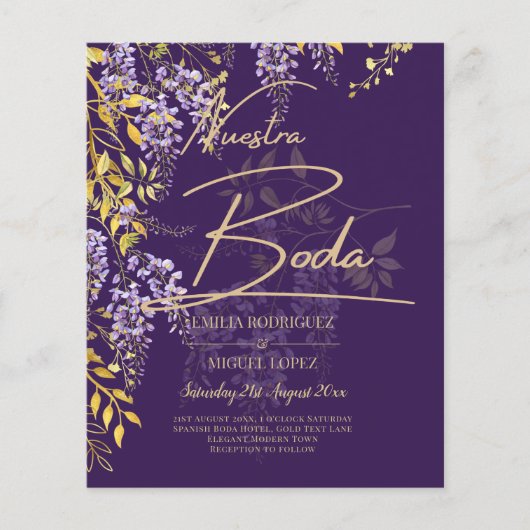 Nuestra Boda Lilac Wisteria Wedding Spanish Invite Flyer (Vorne)