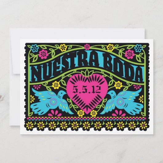 Nuestra Boda Love Birds Banner Einladung (Rückseite)