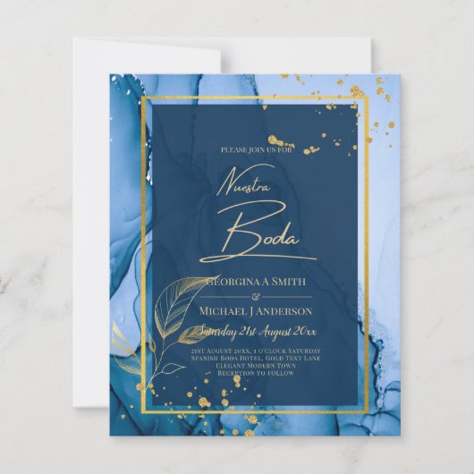 NUESTRA BODA Navy Blue Gold Tinte Wedding INVITE (Vorderseite)