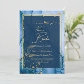 NUESTRA BODA Navy Blue Gold Tinte Wedding INVITE Einladung (Stehend Vorderseite)