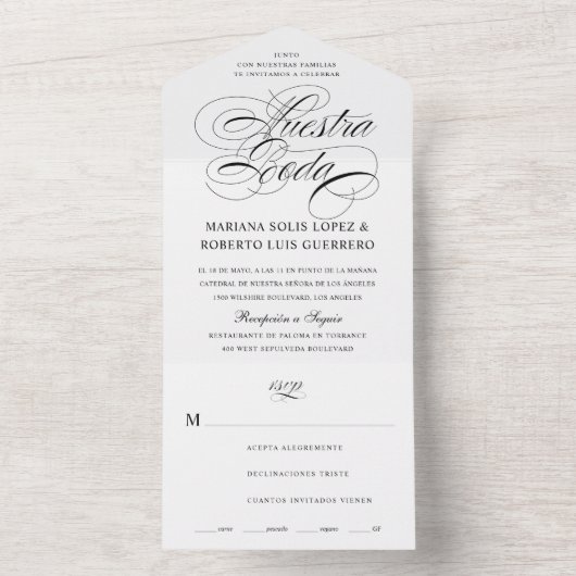 Nuestra Boda Negra Wedding All In One Einladung (Innen Boden)