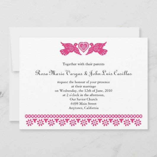 Nuestra Boda Papel Picado Love Birds Einladung (Vorderseite)