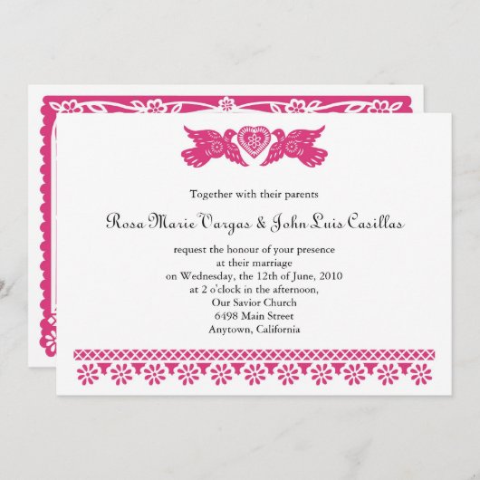 Nuestra Boda Papel Picado Love Birds Einladung (Vorne/Hinten)
