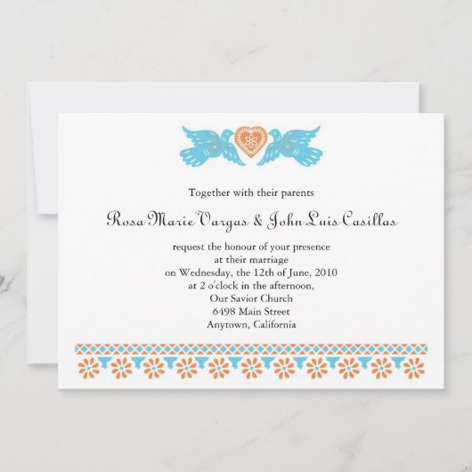 Nuestra Boda Papel Picado Love Birnen Aquamarin Einladung (Vorderseite)