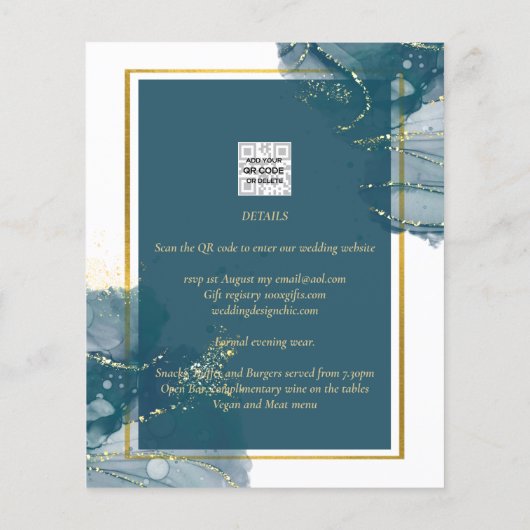 NUESTRA BODA Peacock Blue Gold Wedite Flyer (Hinten)