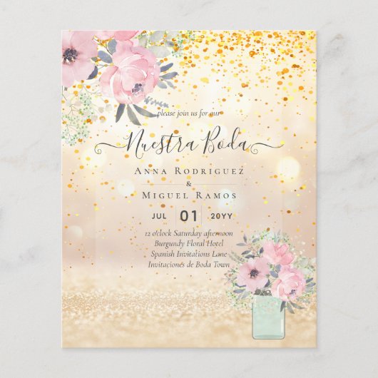 Nuestra Boda PINK BLUSH Floral Einladungen (Vorderseite)