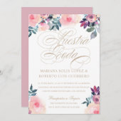 Nuestra Boda pintadas rosada morada Einladung (Vorne/Hinten)