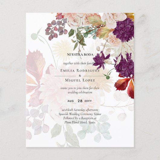 NUESTRA BODA Plum Fall Floral Spanish Wedding (Vorderseite)