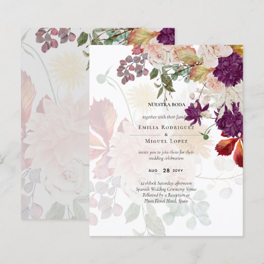 NUESTRA BODA Plum Fall Floral Spanish Wedding (Vorne/Hinten)