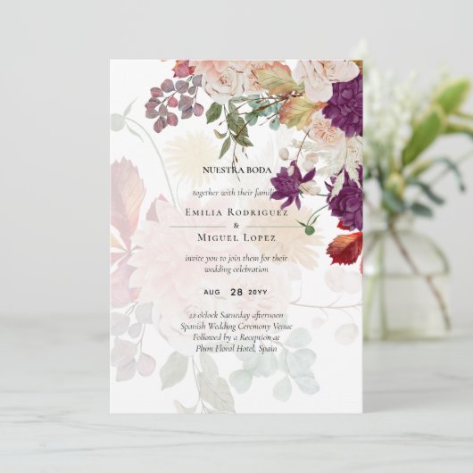 NUESTRA BODA Plum Fall Floral Spanish Wedding (Stehend Vorderseite)