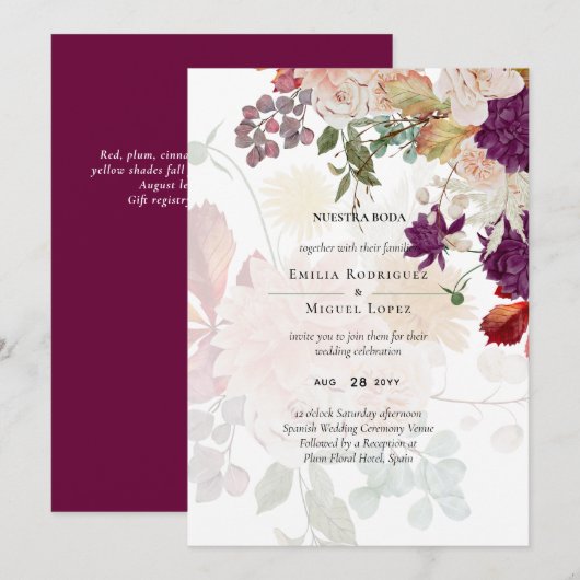 NUESTRA BODA Plum Fall Floral Spanish Wedding (Vorne/Hinten)