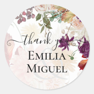 NUESTRA BODA Plum Fall Floral Spanish Wedding Runder Aufkleber