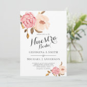 Nuestra Boda Rose Pink Watercolor Wedding Einladung (Stehend Vorderseite)