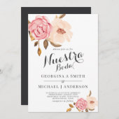 Nuestra Boda Rose Pink Watercolor Wedding Einladung (Vorne/Hinten)