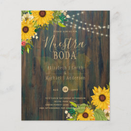 NUESTRA BODA Sonnenblumen Rustikales Holz INVITE Flyer