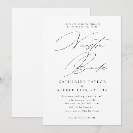 Nuestra Boda Spanische Sprache Schwarzes Skript Ho Einladung (Vorne/Hinten)