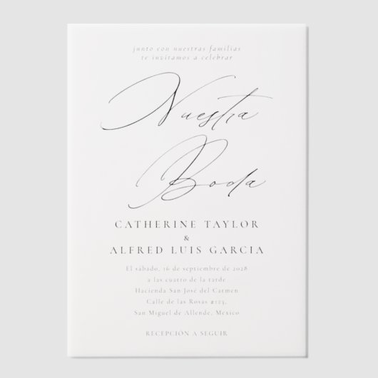 Nuestra Boda Spanische Sprache Schwarzes Skript Ho Pergament Einladungen (Vorderseite)