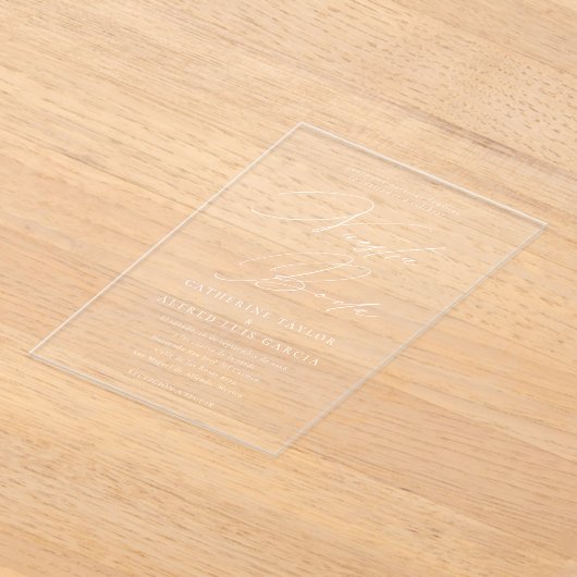 Nuestra Boda Spanische Sprache Weißes Skript Hochz Acryleinladungen (Ablage )