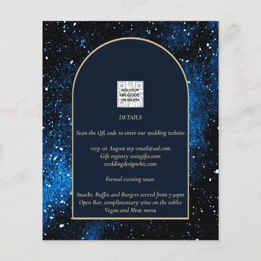 NUESTRA BODA Starry Night Navy Blue Gold INVITE Flyer (Hinten)