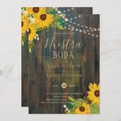 NUESTRA BODA Sunflowers Rustic Wood Wedite Einladu Einladung (Vorne/Hinten)