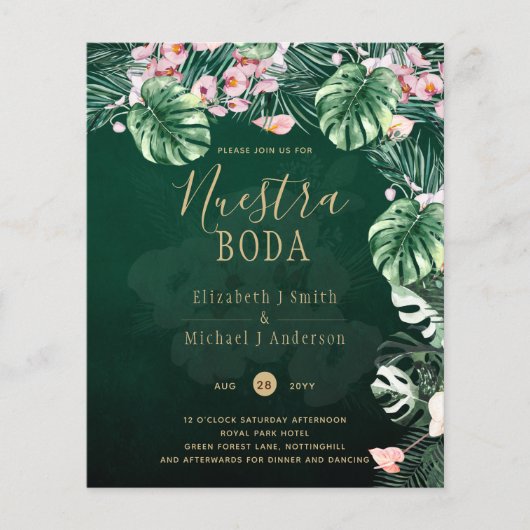 NUESTRA BODA Tropical Green Pink Floral Einladung Flyer (Vorne)