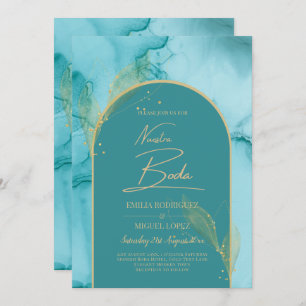 NUESTRA BODA Turquoise Aquamarin Gold Wedding INVI Einladung
