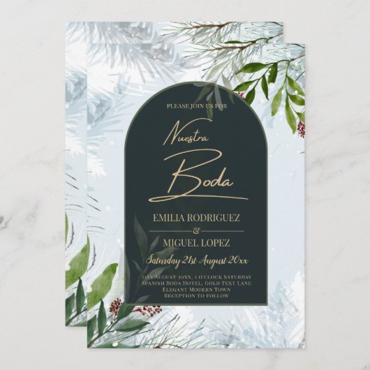 NUESTRA BODA Winter Greenerie Wedding Einladung (Vorne/Hinten)