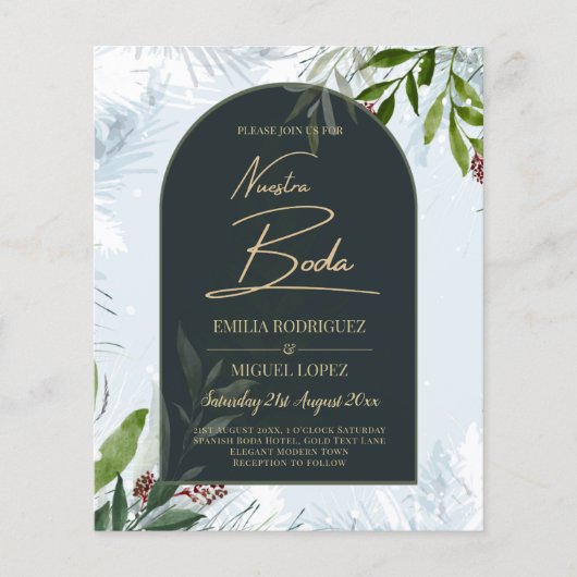 NUESTRA BODA Winter Greenerie Wedding Einladung Flyer (Vorne)