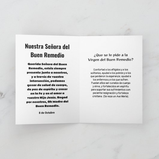 Nuestra Señora del Buen Remedio Card Karte (Innenseite)