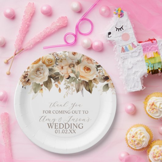 Nuetral Beige Botanische Hochzeit braun Pappteller (Party)