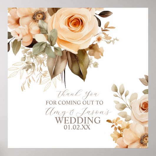 Nuetral Beige Botanische Hochzeit braun Poster (Vorne)