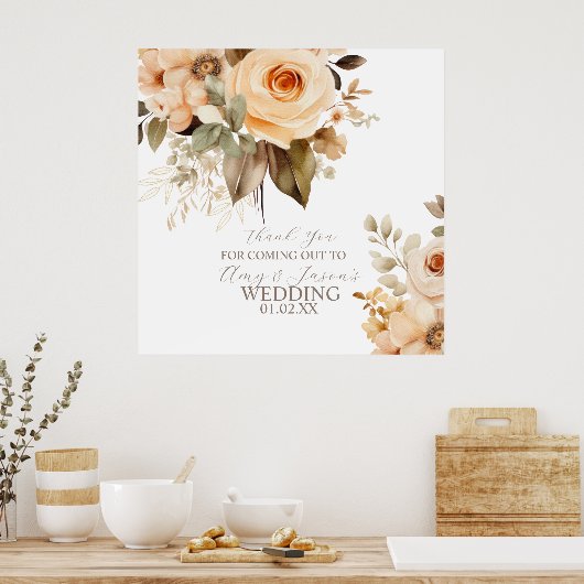 Nuetral Beige Botanische Hochzeit braun Poster (Küche)