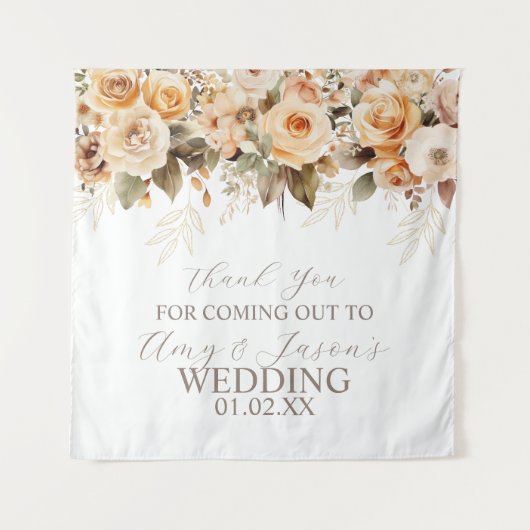 Nuetral Beige Botanische Hochzeit braun Wandteppich (Vorderseite)