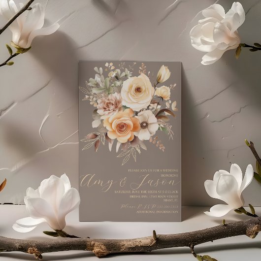 Nuetral Beige Botanische Hochzeit Einladung