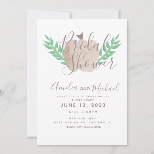 Nuetral Pumpkin Brown Beige Greenery Brautparty Einladung (Vorderseite)