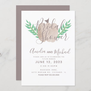 Nuetral Pumpkin Brown Beige Greenery Brautparty Einladung