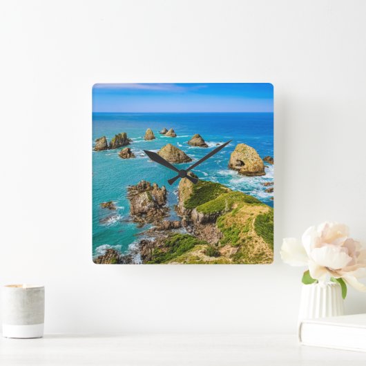 Nugget Point Inseln, Neuseeland Quadratische Wanduhr (Zuhause)