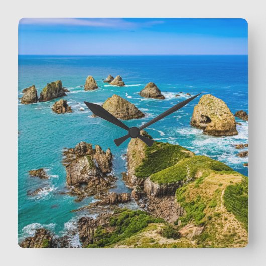 Nugget Point Inseln, Neuseeland Quadratische Wanduhr (Vorderseite)