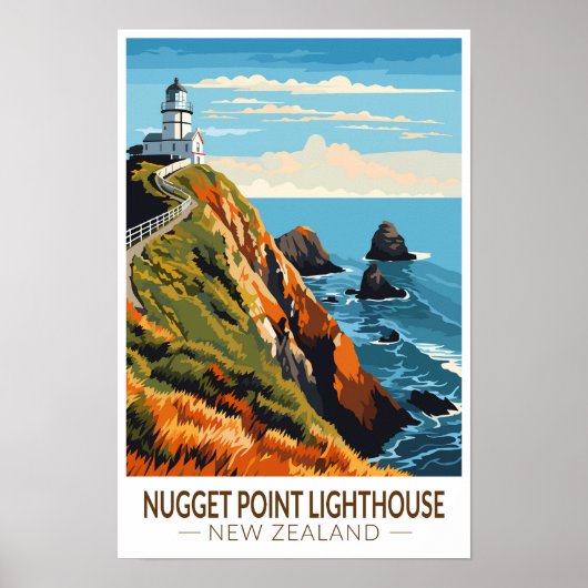 Nugget Point Lighthouse Neuseeland Reisen Vintag Poster (Vorne)