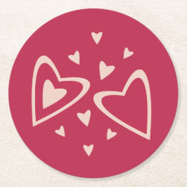 Nukleare Herzen - magenta rot - Bild. Runder Pappuntersetzer