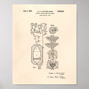 Nukleare Kernspaltung 1956 Patent Art Old Peper Poster