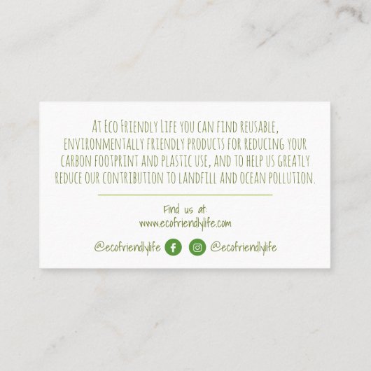 Null Abfall Ökologisch Visitenkarte (Rückseite)