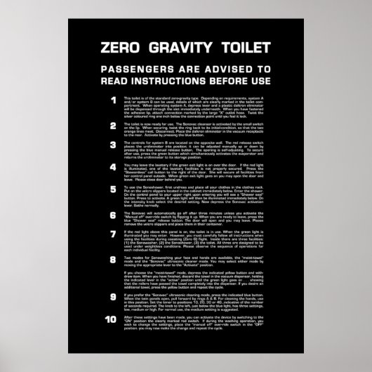 Null Gravity Badezimmer Vollweißer Text Poster (Vorne)