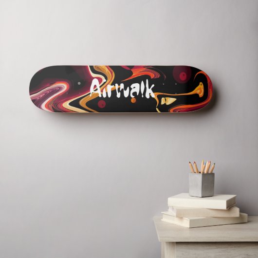 Null Gravity-Malerei Abstrakt in Orange und Black Skateboard (Wandkunst (Horz))