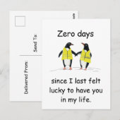 Null Tage seit ich das Glücksl Penguin-Kunstwerk f Postkarte (Vorne/Hinten)