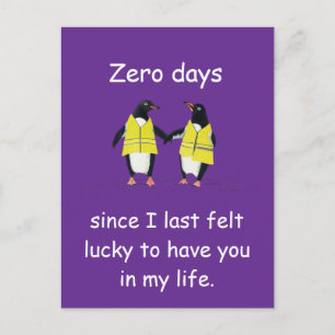 Null Tage seit meiner lustigen Pinguin-Kunst Postkarte